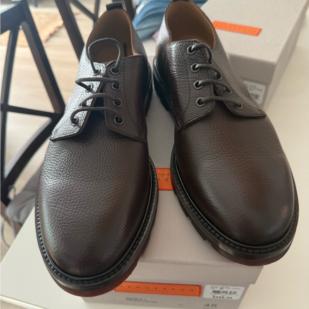 Men's Pebbled Leather Derby Shoes in Dark Brown